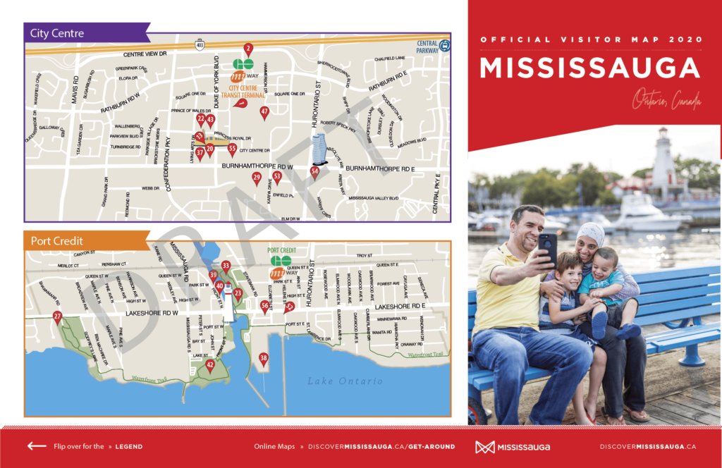 First draft of detail maps for 2020 Mississauga Visitor Guide