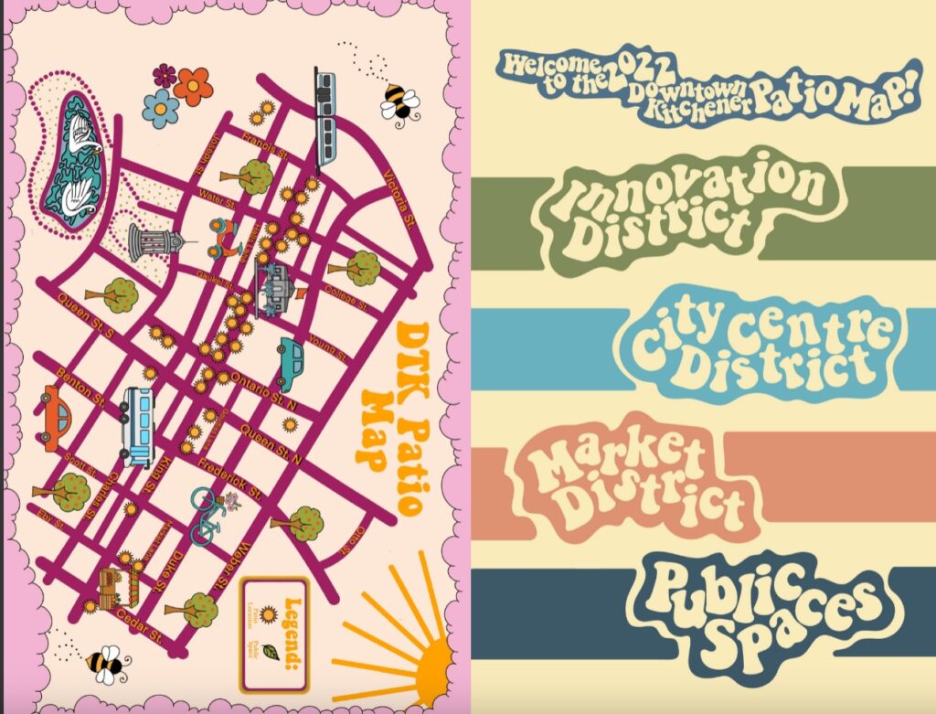 Downtown Kitchener Patio Map designed by Hushpuppy Designs.