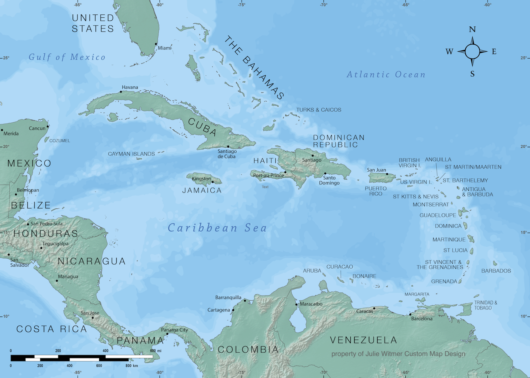 relief and bathymetric map of the Caribbean