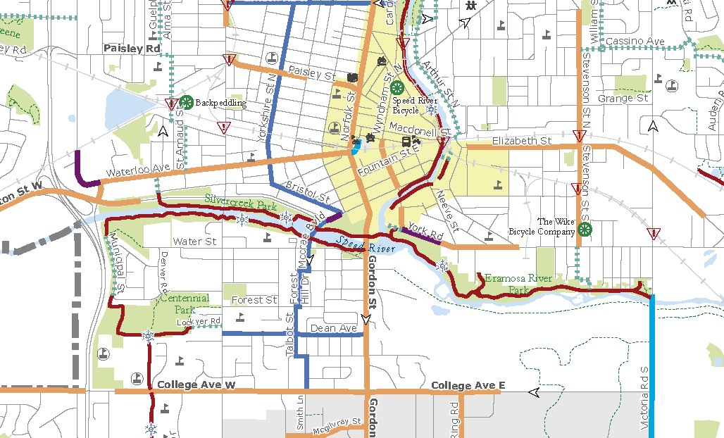 detail of Guelph cycling map