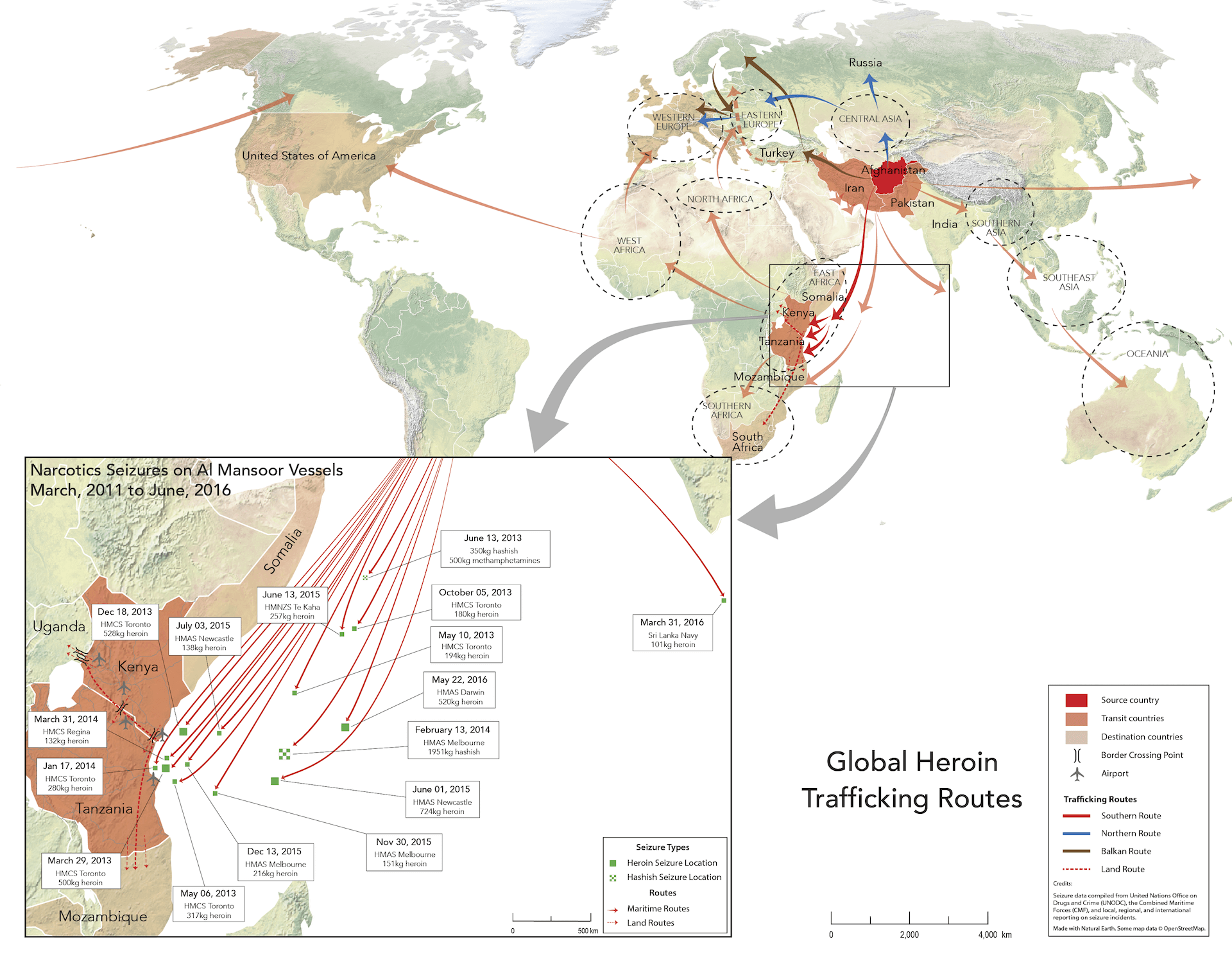 Map of World Drug Trafficking Routes for C4ADS